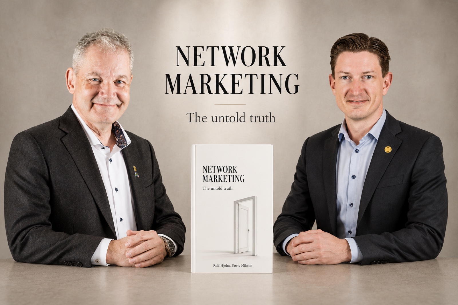 Rolf Hjelm and Patric Nilsson seated with the book between them