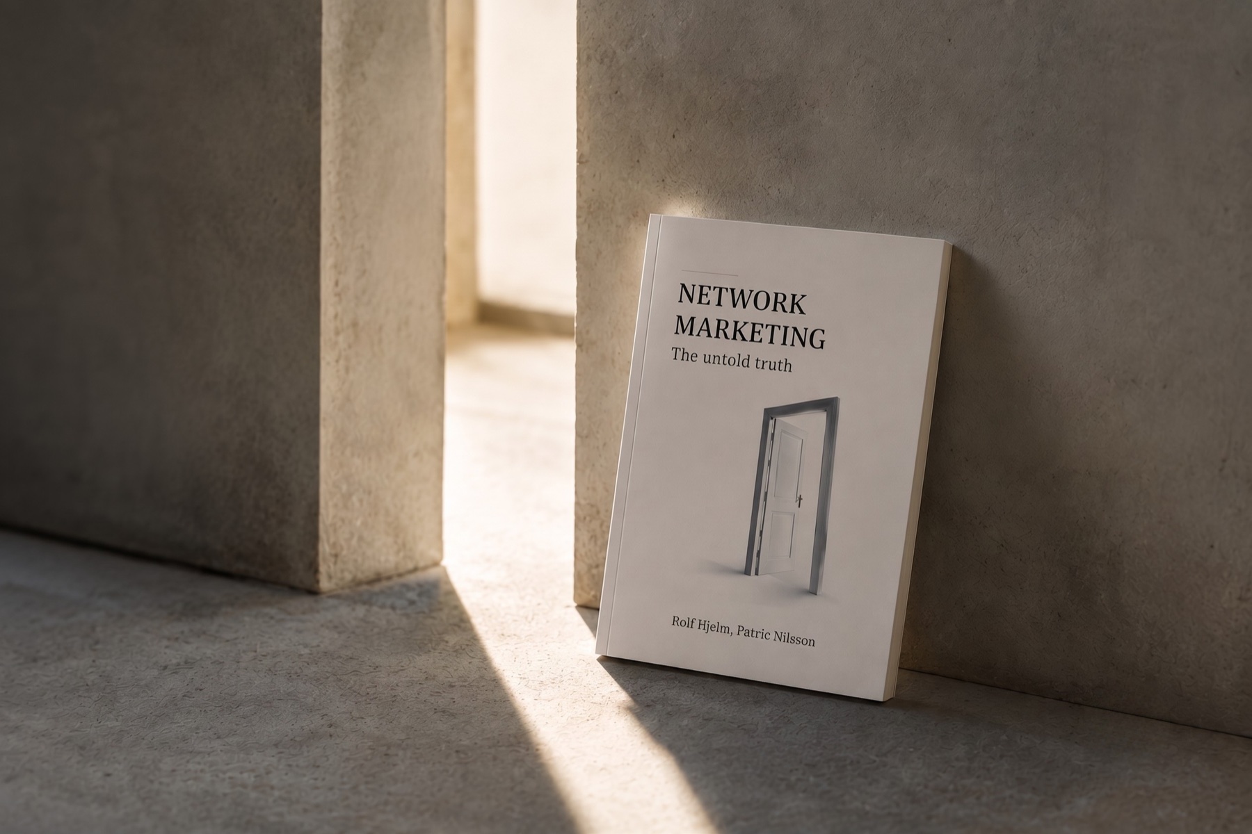 The book leaning against a concrete wall in a shaft of sunlight